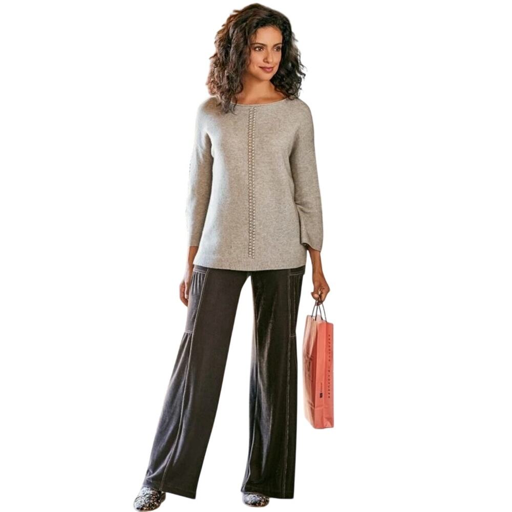 Soft Surroundings Veletta Tiered Velvet Pants Womens Large Wide Leg Stretch Boho